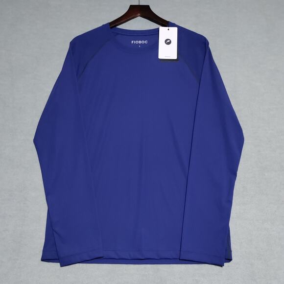 Fioboc Shirt Mens Large PerformancePro Active Crew Neck Long Sleeve Tee Blue NEW - Picture 2 of 16